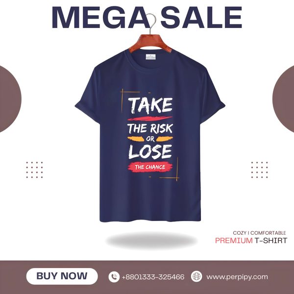 100% Cotton T-Shirt -Take The Risk ( Navy )
