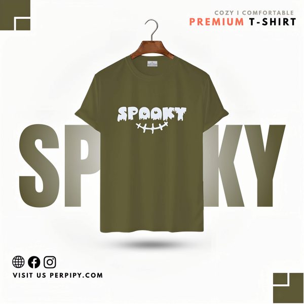 100% Cotton T-Shirt -Spooky (Olive)