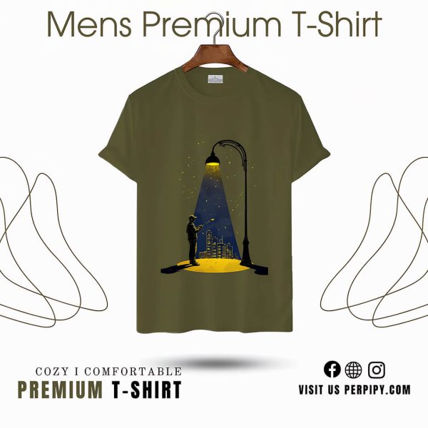 100% Cotton T-Shirt -Lamp Light ( Olive )